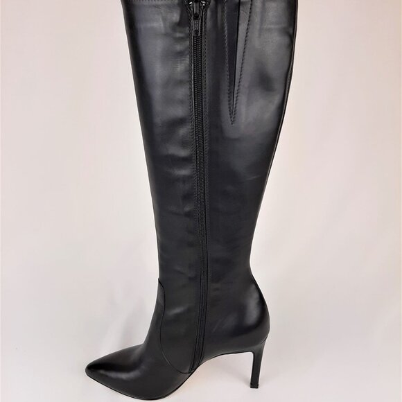 Basic Black Leather Heeled Boots - Picture 3 of 9